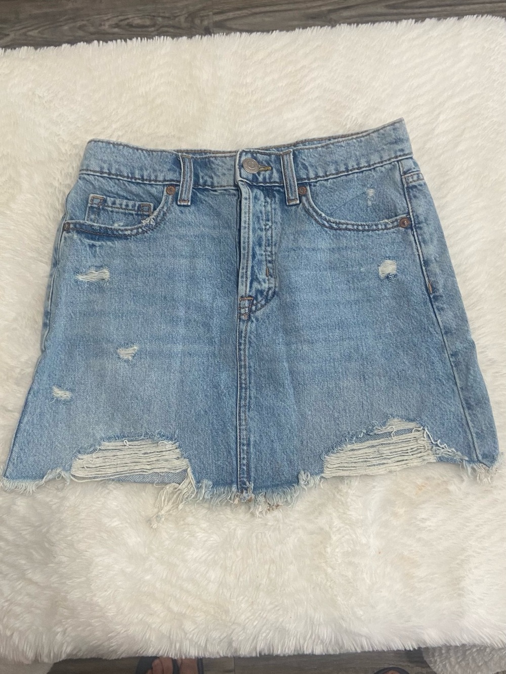 Aeropostale Light Blue Distressed Denim Mini Skirt